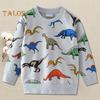 Unisex Children Sweatshirt Cartoon Dinosaur Printing Elastic Cuffs And Hem Round Neck Long Sleeve Loose Kids Top for Sport School Daily