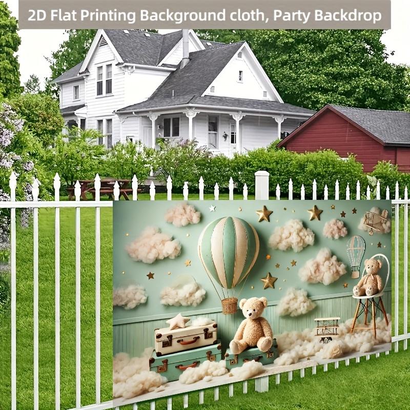 Dreamy Hot Air Balloon and Teddy Bear Photography Background, Birthday Party Banner Flag