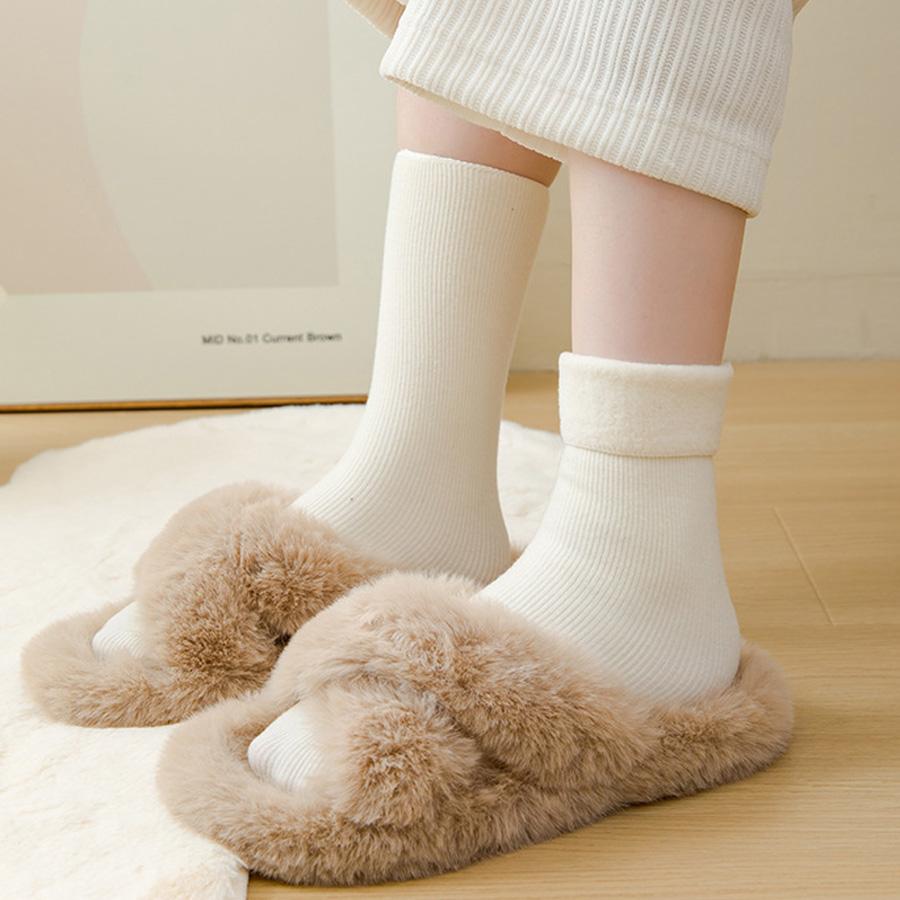 Sněhové ponožky pro ženy Podzimní zimní ponožky s huňatým zesíleným teplým spacím podkolenky Ponožky dámské jednobarevné