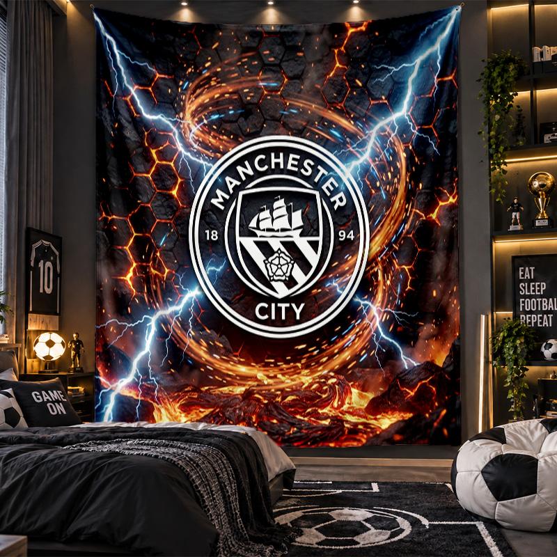 Wandbehang Wandteppich Manchester City Druck Stoff für Wohnzimmer Schlafzimmer Heimdekoration