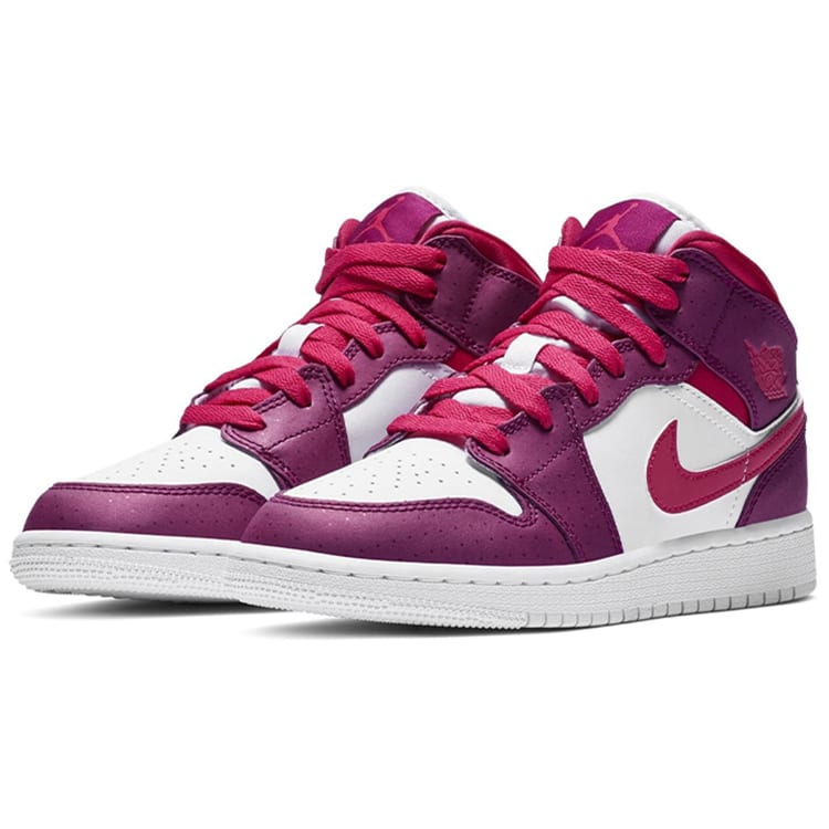 Jordan Air Jordan 1 Mid top Basketball Shoes White Purple Unisex 555112-661