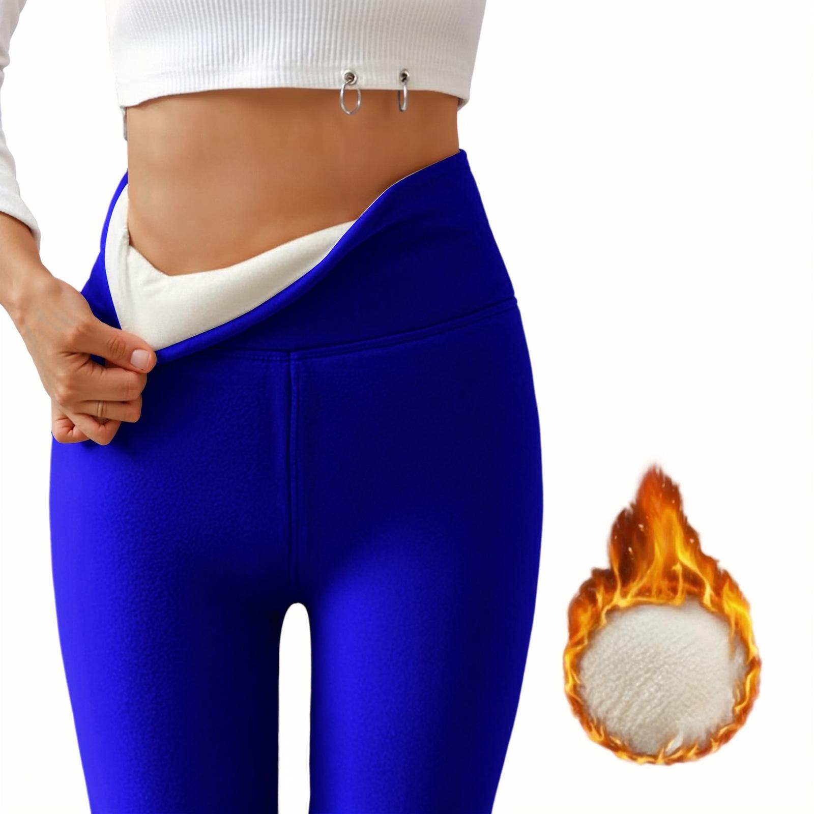 

women s High Waist Solid Color Thermal Fleece Lined Leggings Winter Warm Stretchy Skinny Yoga Pants 2XL синій