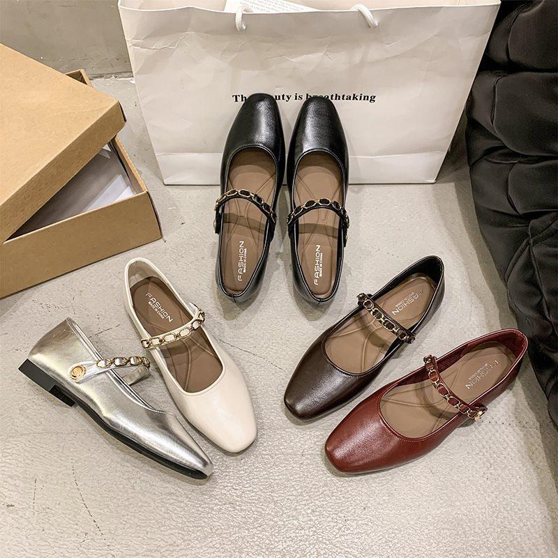 Retro Single Shoes Women's Light Mouth Buckle Heel French Mary Jane Shoes Fashion 2025 Low Square Head Autumn New Word