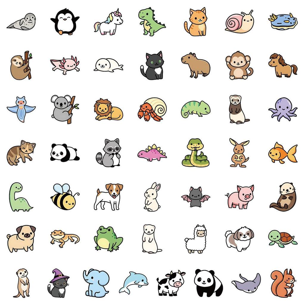 50PCS Cute Cartoon Animal Waterproof Stickers for Phones & Computers