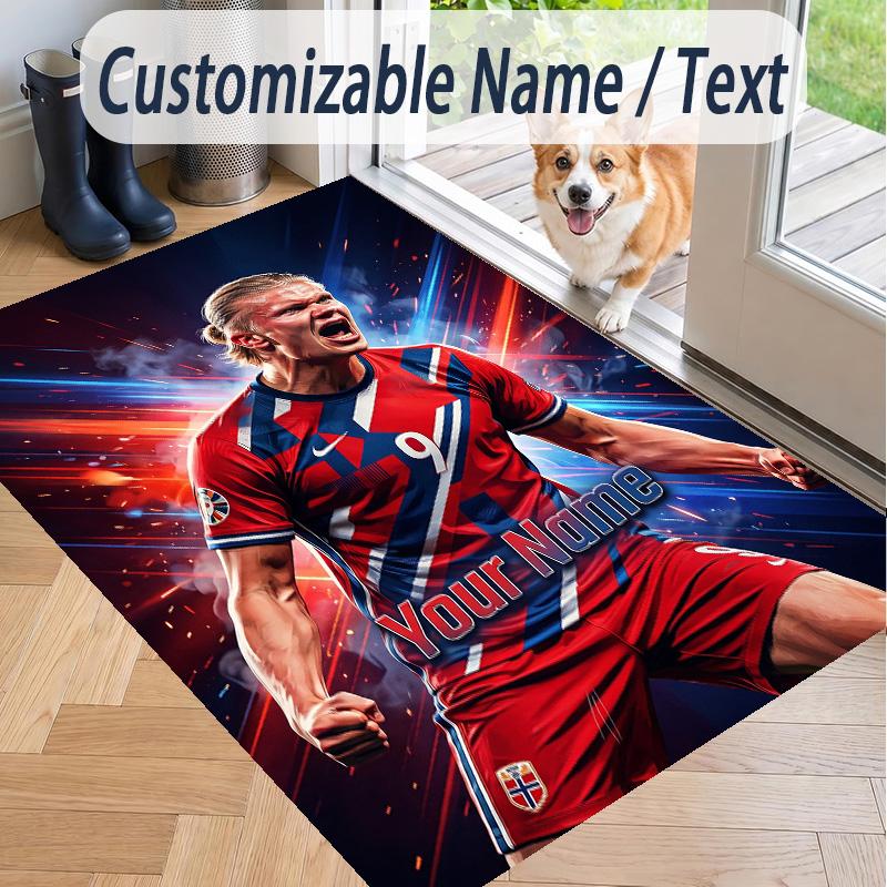 Custom Text Printed Rug Erling Haaland Non Slip Floor Carpet For Home Room Decor