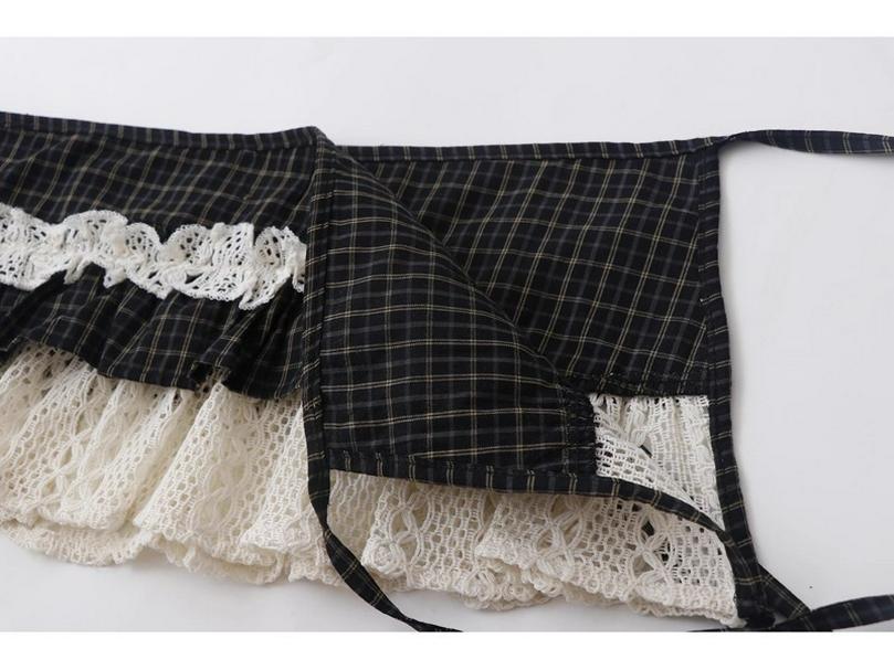 Authentic American Retro Plaid Ruffle Lace-Up Layered Skirt for Women