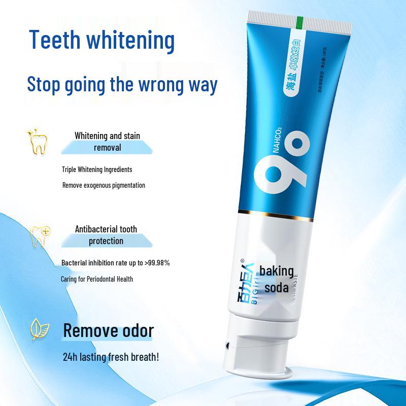 Sea Salt Baking Soda Whitening Toothpaste: Fights Bad Breath, Stains, Tartar; Freshens, Brightens, Protects Gums, Anti-Cavity, Large Size