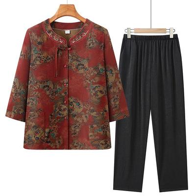 Stylish Summer Round Neck Shirt & Outfit Set for Middle-aged and Elderly Women
