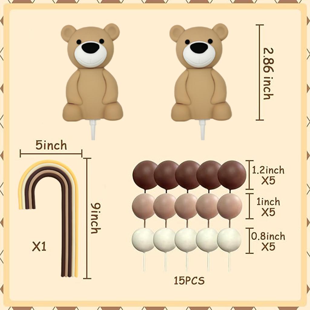 Braunbär Kuchendekoration Beige Braune Kugeln Tortenaufsatz Boho Bären Kuchendekoration Babyparty Geburtstagskuchen Dekoration