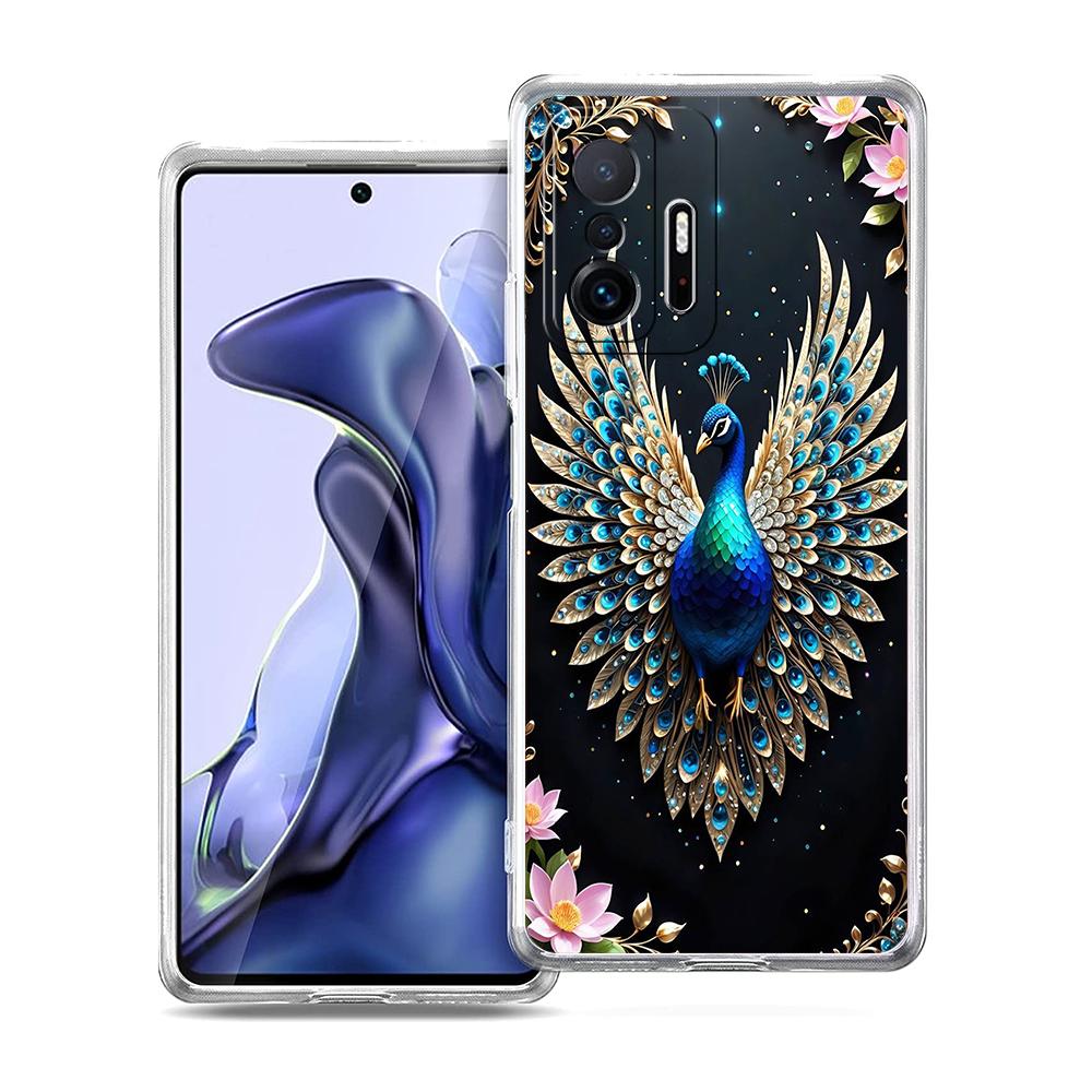 Transparent Phone Case for Xiaomi Mi 14 13 12 11 Ultra 13T 12T 11T Poco X3 NFC F3 F6 Pro 5G Soft TPU Animal Cute Peacock Pattern