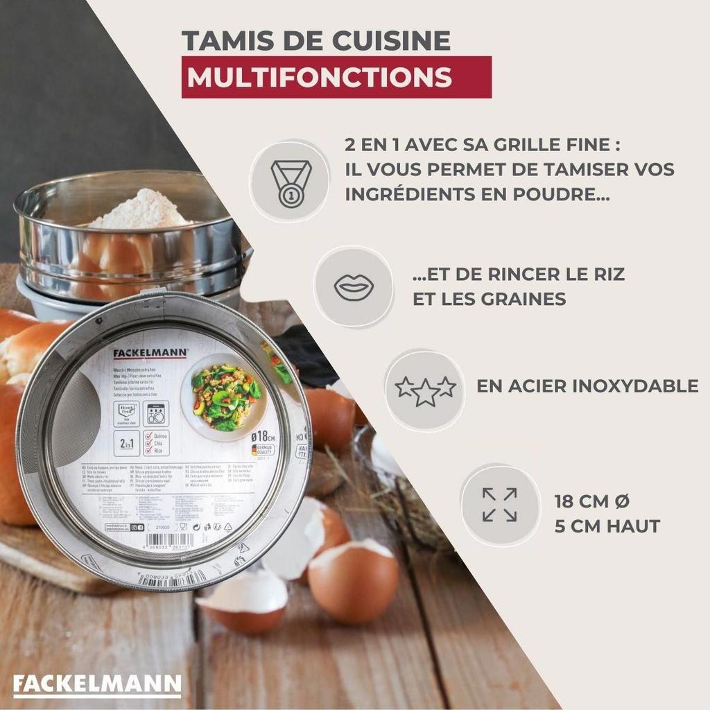 Ensemble de 2 Tamis de cuisine inox extra fin - FACKELMANN - Basic - 18 cm