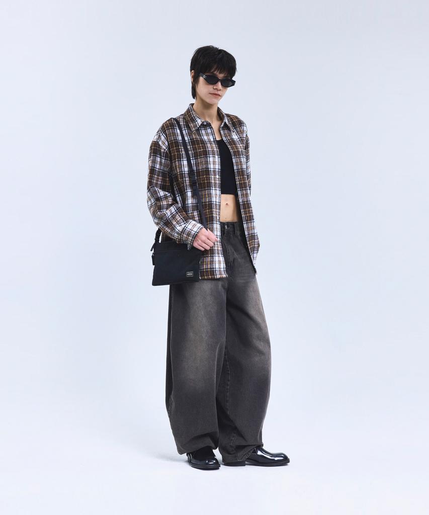STANDARDERROR 87-Stan139 Legacy Mood Oversized Pocket Long Sleeve Check Shirt Jacket Brown