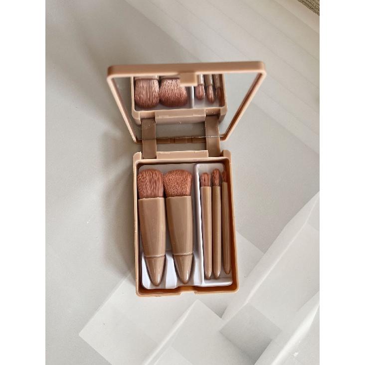 Little Sparrow Makeup Brush Set with Mirror Box, 4 Dual-Head Eyeshadow Brushes, Portable Mirror Brush Box, Multi-Functional Setting Brush