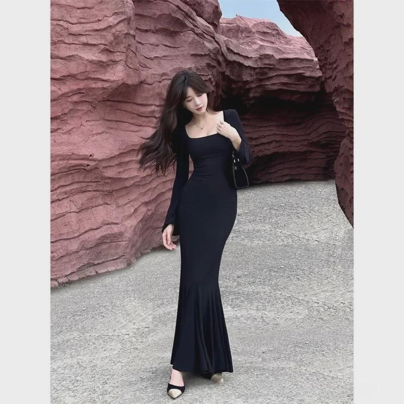 

Платье-миди с длинными рукавами и тонкими складками Lotus Fishtail - Maillard Design Extra Large чёрный