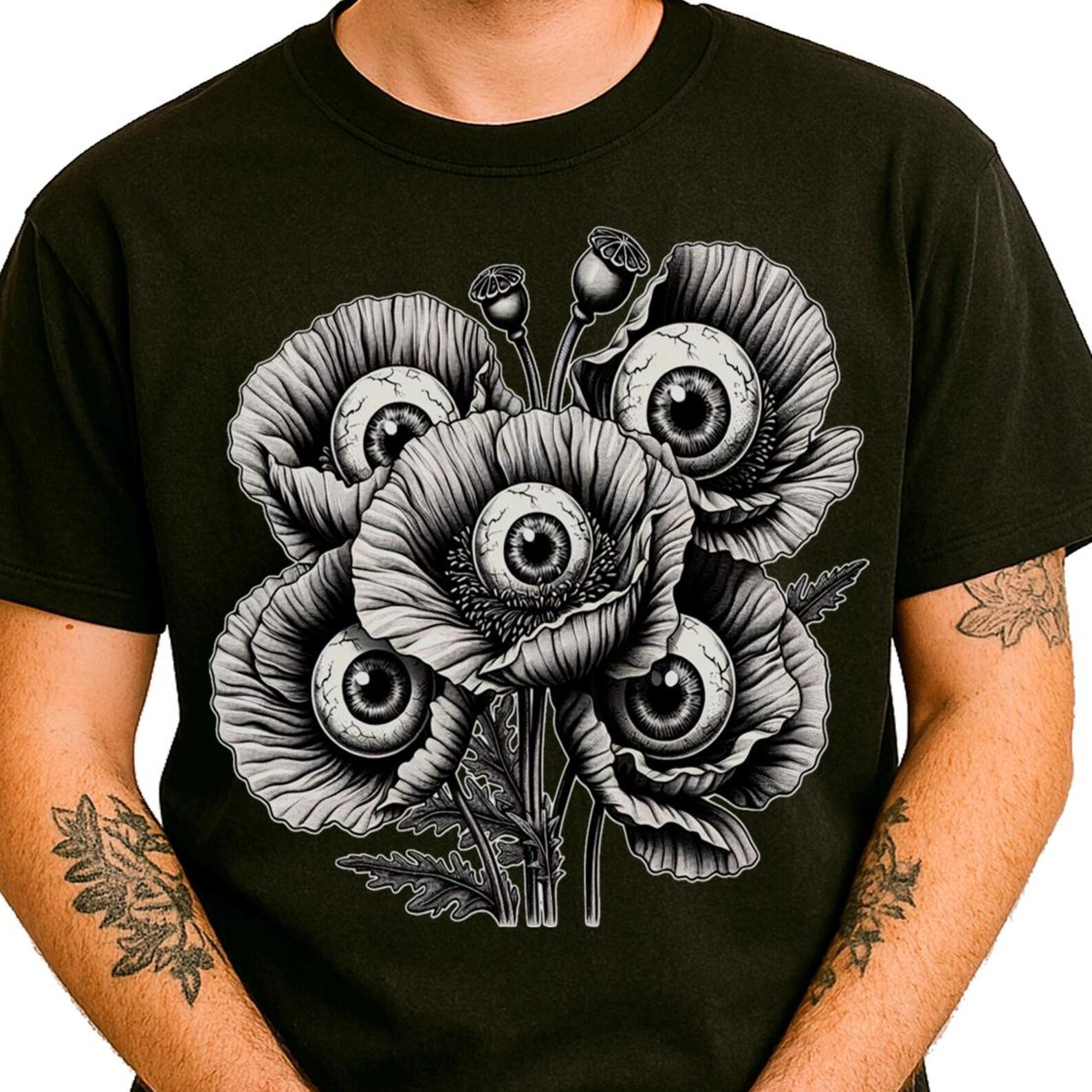 Weirdcore Flowers Eyeballs T-shirt | Gothic Botanical Art L