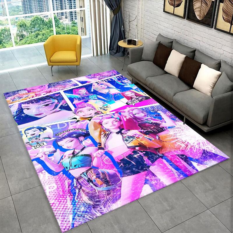 Kpop Demon Hunter Rumi Mira Zoey Grupa Kreskówkowa Dywanik Dywan do Pokoju Zabaw Sypialni Salonu Sofa Wystrój Domu, Dywanik Obszarowy Antypoślizgowy