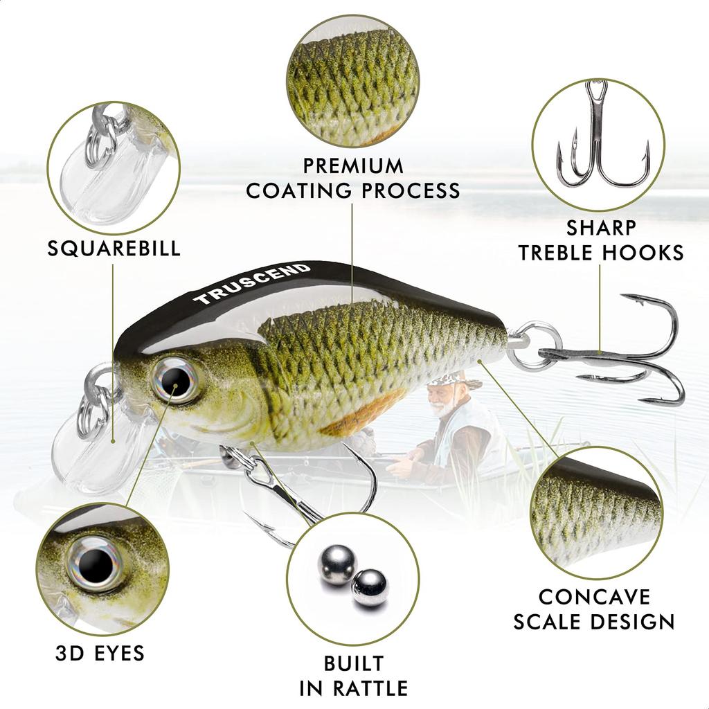 TRUSCEND Crankbait Fishing Lures Hard Swimbaits for Fishing Freshwater and Saltwater Bass, Trout, Crappie, Walleye, Crankbaits, Plugs,