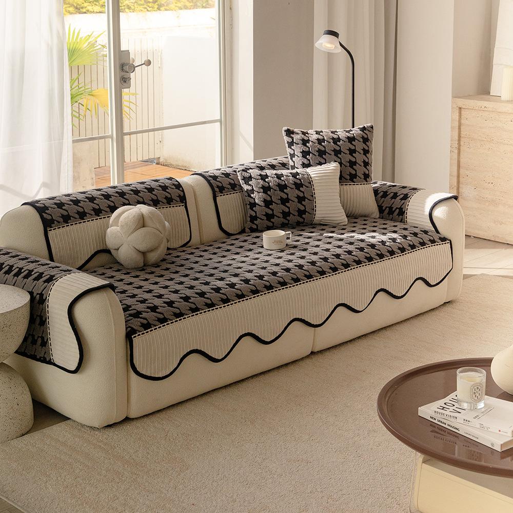 Thousand Bird Grid Sofa Cover Cloth Thickened Anti Slip and Anti Cat Scratch Sofa Cushion Cover Non Sticky Fur Autumn and Winter