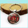 Stylish Rescue Firefighter Emblem Keychain Gemstone Zinc Alloy Key Ring Modern Accessory