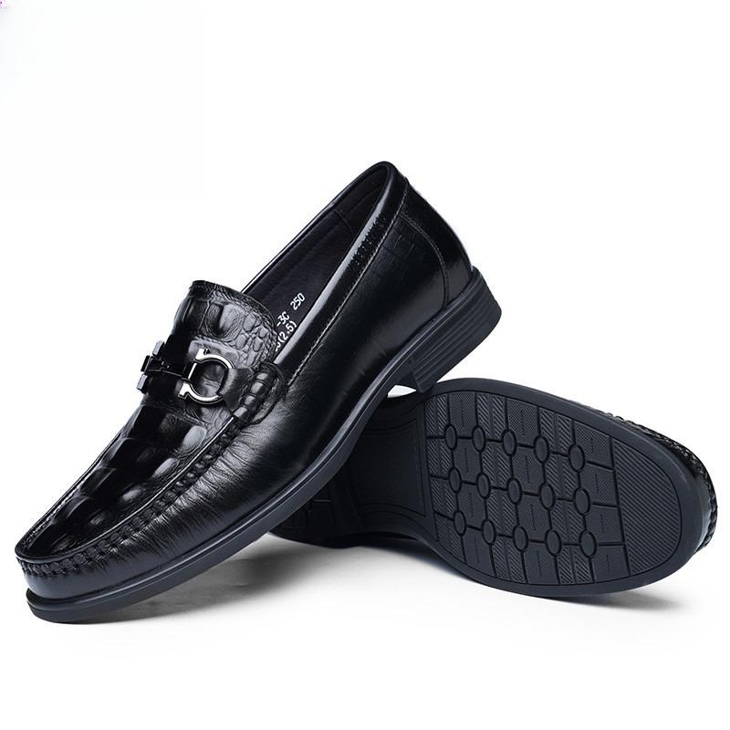 

Old Man s Head Men s Shoe Spring and Autumn Cowhide Breathable Crocodile Pattern Casual Leather Shoes Men s Trendy Lazy Bean Shoes 37