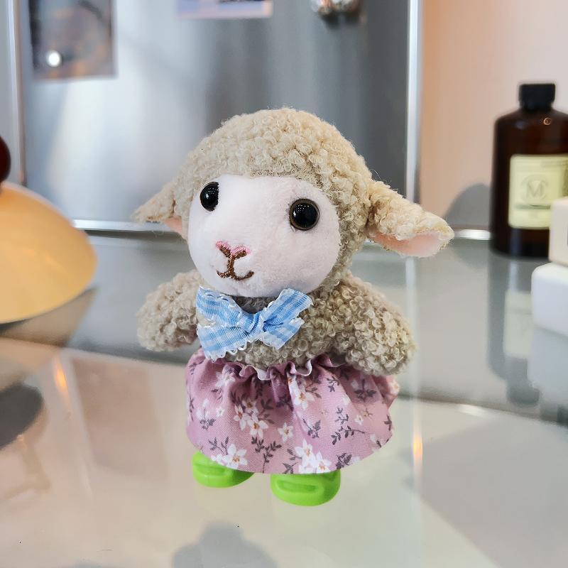 2027 Chinese Zodiac Lamb Plush Keychain Cute Floral Dress Sheep Stuffed Doll Portable Backpack Charm Gift