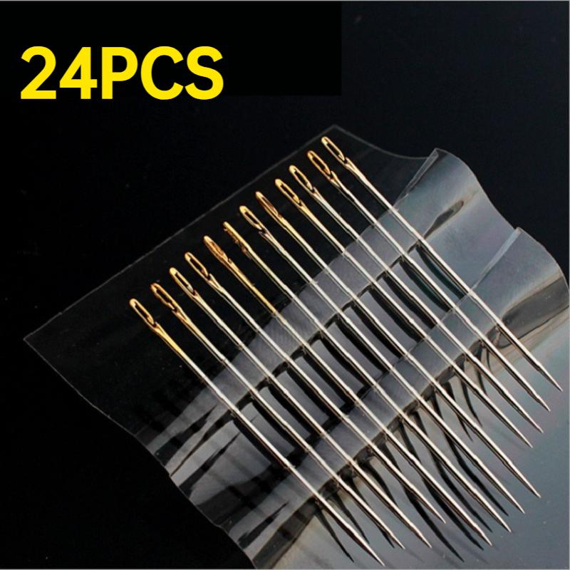 12-48PCS Side Hole Blind Sewing Needles Stainless Steel Self Threading Needle for Elderly Hand Sewing DIY Home Stitching Tool
