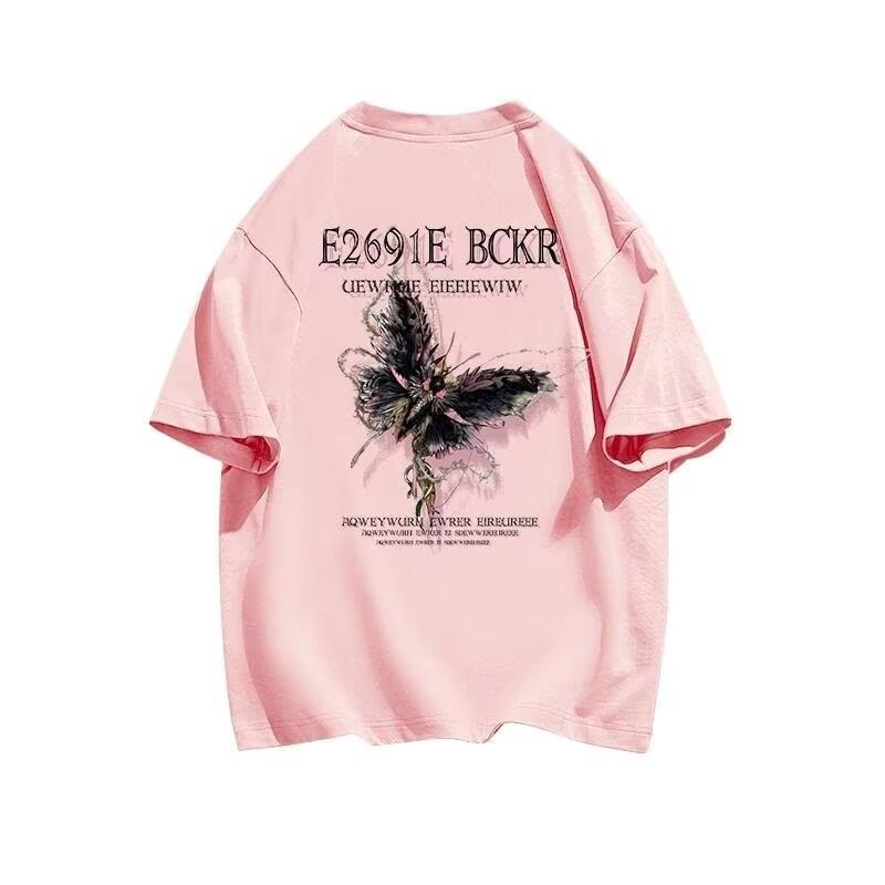 Unisex Retro Hong Kong Style Five-Sleeve White T-Shirt - Loose Summer Fit for Couples, Trendy Short-Sleeve Top