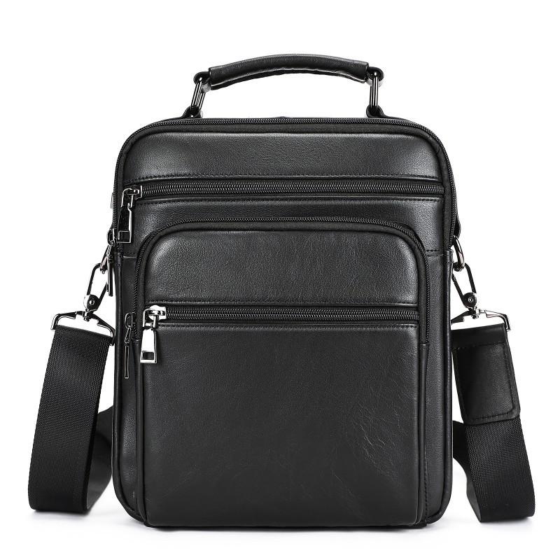 Head Layer Cowhide Casual Shoulder Bag Large Capacity Simple Men s Crossbody Leather Fashion чёрный