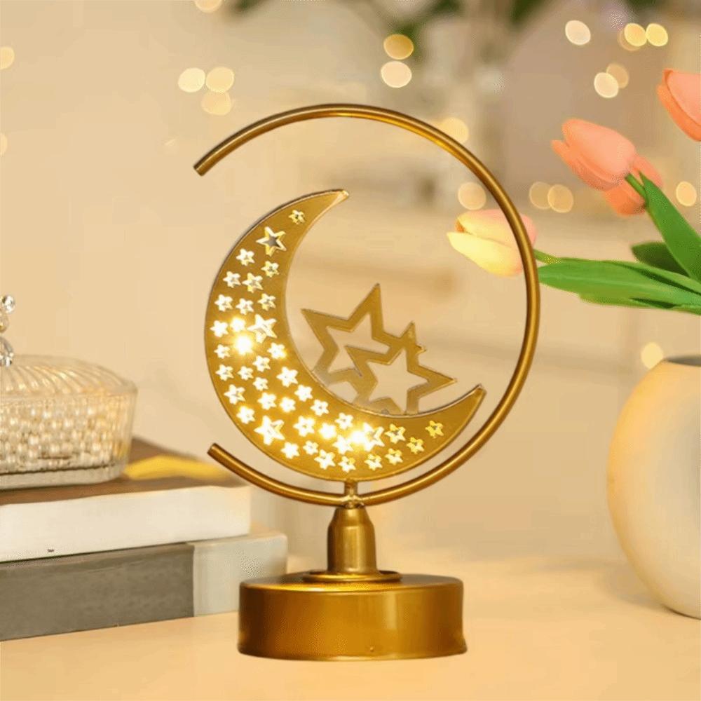 Hollow Ramadan Night Light Gold Ramadan Ornament Eid Mubarak Crescent Lamp  Muslim Festival