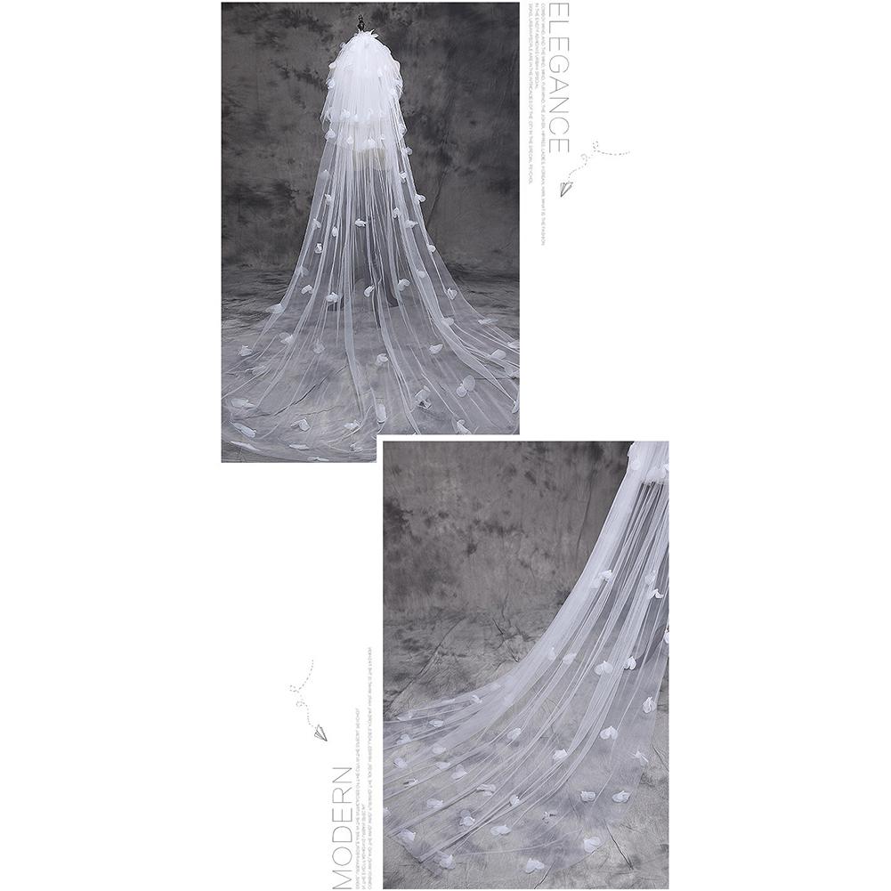 2.8 מטר ויל כלה ארוך שלוש שכבות כלה חתונה מנטיליה ארוכה עם קישוט עלי ורדים