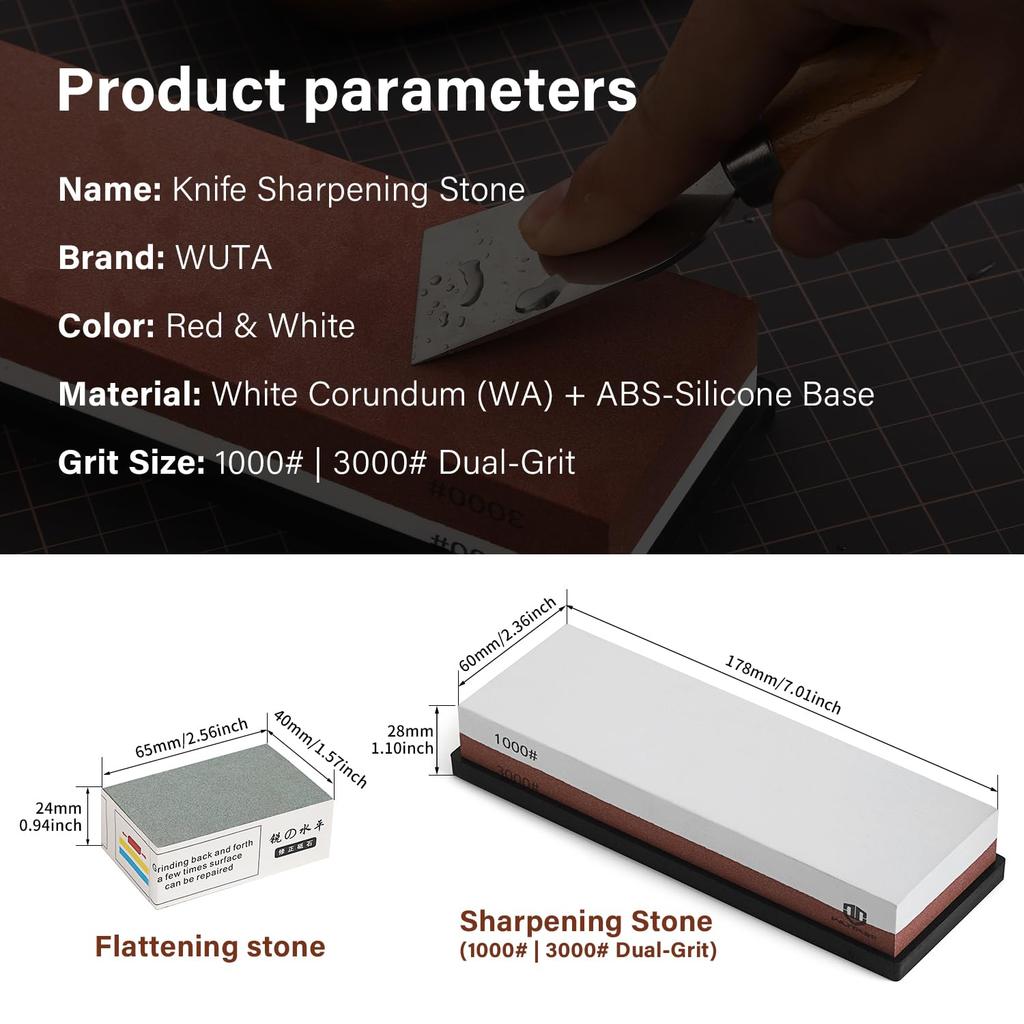 WUTA Grit Knife Sharpening Leather Leather Knife Medium Whetstone with Rubber 1000/3000 Double-Sided Stone, Tool, Sharpening, Non-Slip