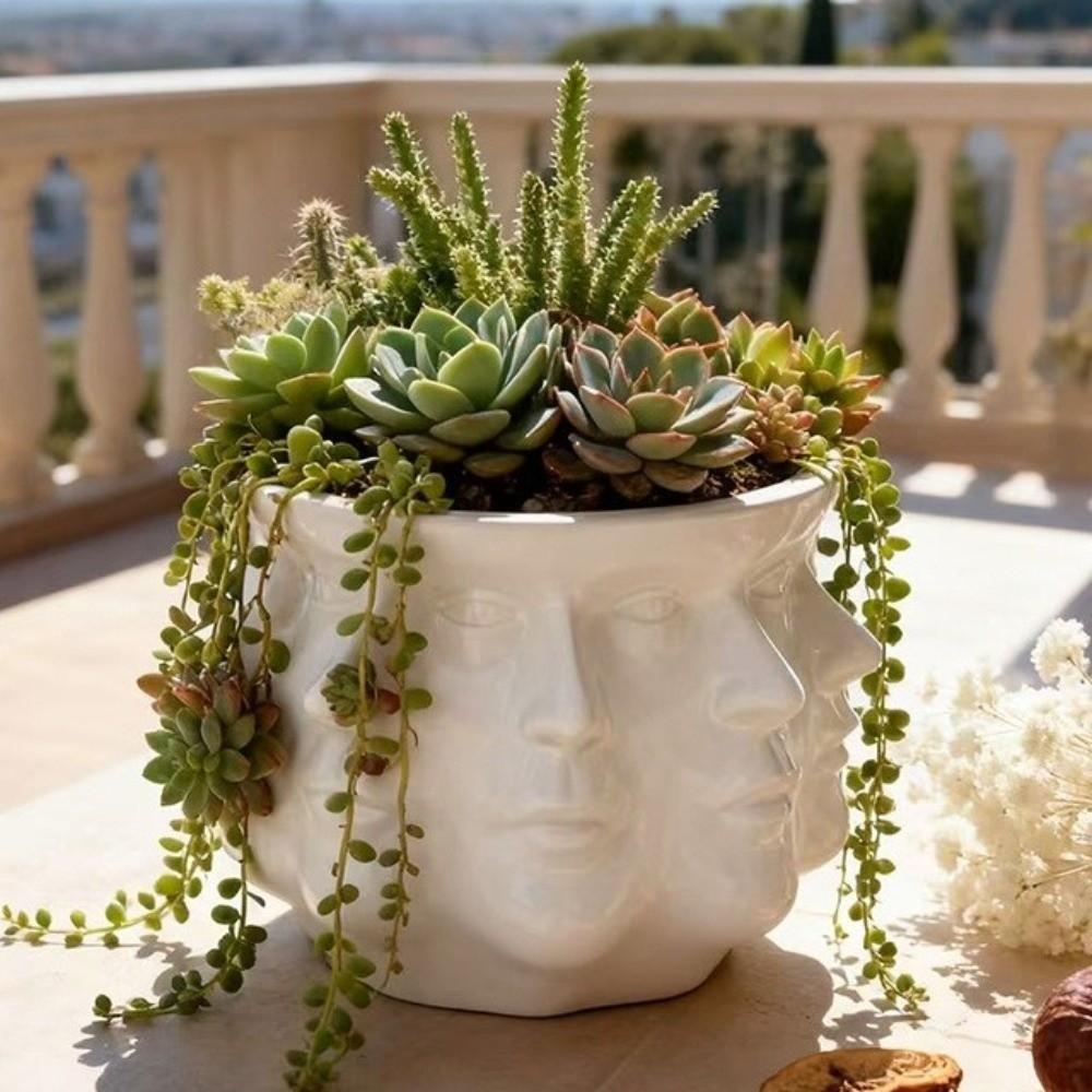 Unique Style Abstract Flower Pot Multi Sided Face Decorative Floral Ware  Office Ornament