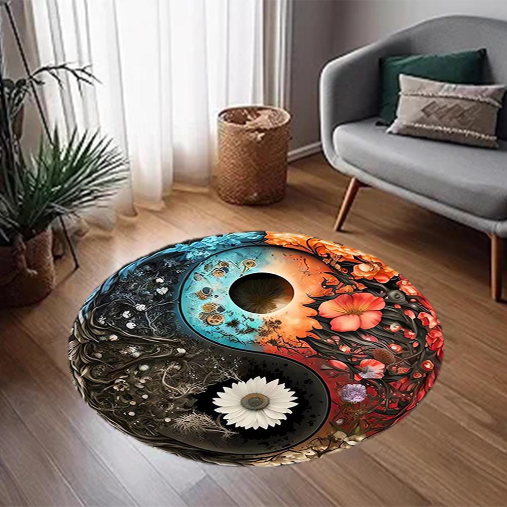 1pc home carpet yin yang floral design non-slip rug for office decor and living room gift ideas