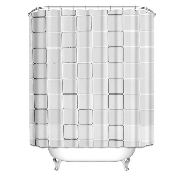 Czarna Wodoodporna Nowoczesna Zasłona Prysznicowa w Kratę - Pogrubiony Materiał, Design zaciemniający