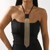 Elegant Tie Necklace with Sparkling Pearls for Formal Occasion Uniform Tie Punk Jeweled Necktie