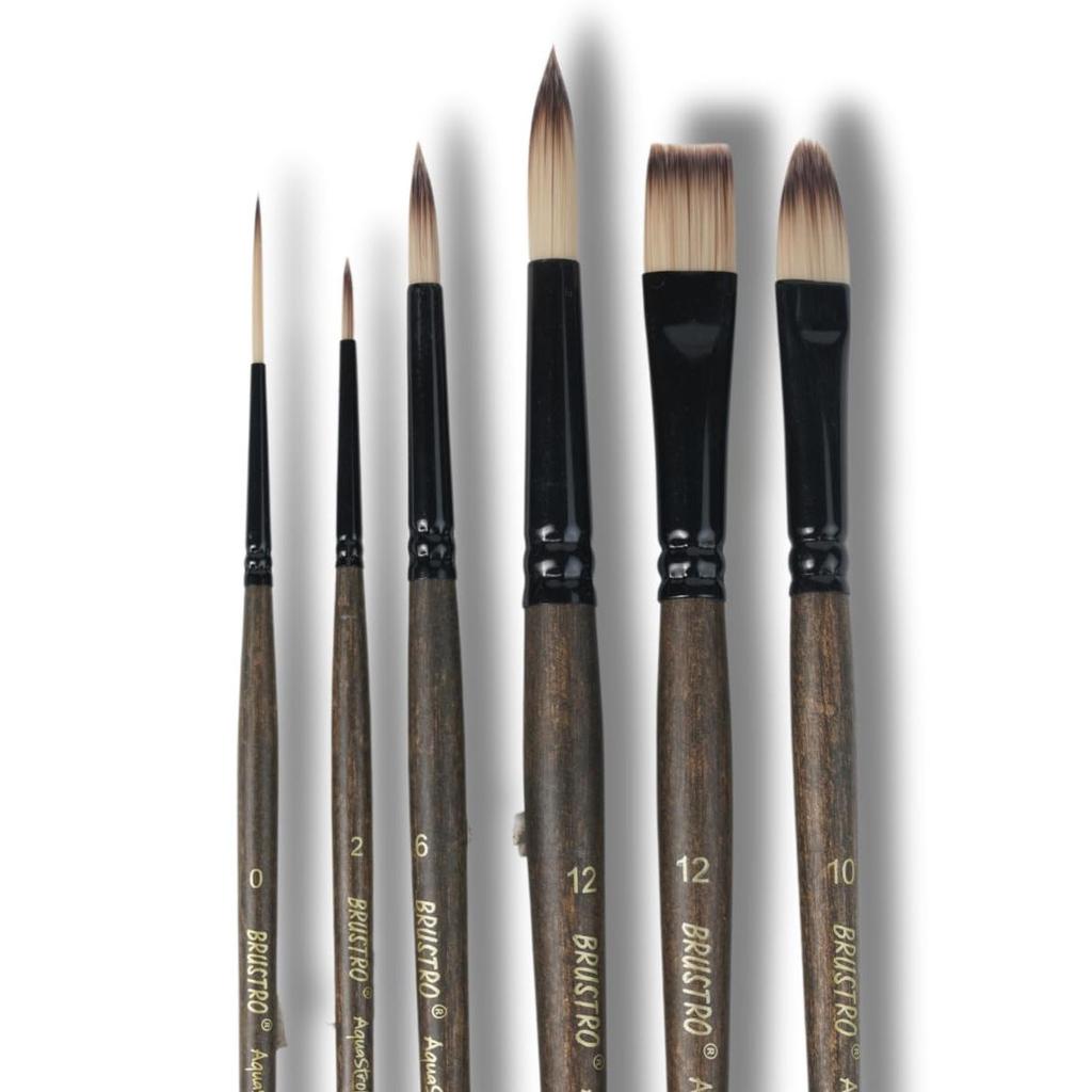 Set of 6 | Ideal for Watercolour, Gouache, Acrylics, Oil Brush, Synthetic Bristles, Wooden Handle