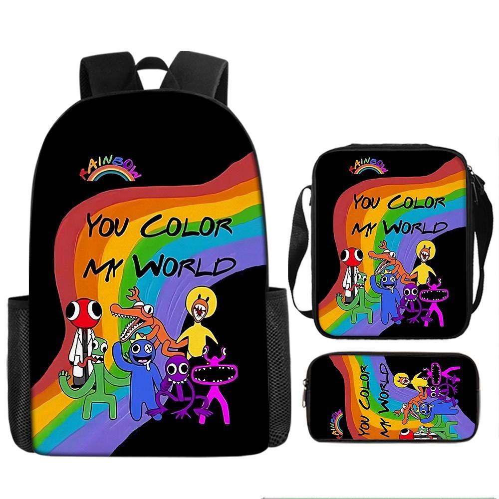 Regenbogenfreund Schulranzen Regenbogen Freund Dreiteiliges Set Grundschulkinder Cartoon Rucksack Umhängetasche