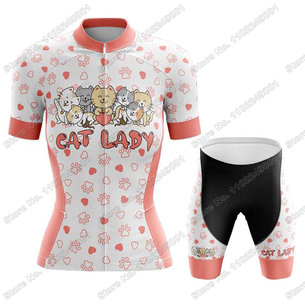 2025 Funny Cat Lady Cycling Jersey Set Women Cute Cycling Clothing Summer Road Bike Shirts Suit Bicycle Pants MTB Maillot
