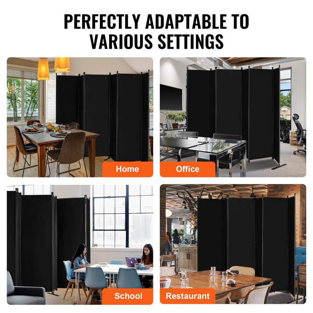 Room Divider 6 Panels Fabric Room Privacy Screen for Office Bedroom Black