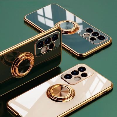 Pokovovaný kovový krúžkový držiak puzdro na telefón pre Samsung Galaxy A13 A14 A15 A23 A24 A25 A32 A33 A34 A35 A52 A53 A54 A55 4G 5G zadný kryt