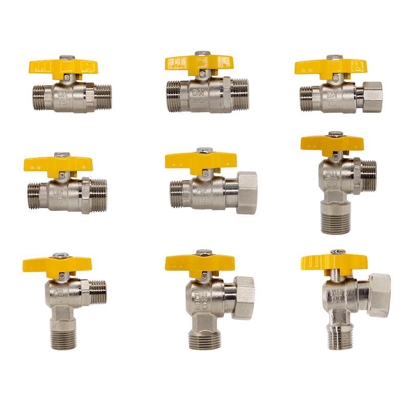Brass Gas Valve: 4-Point Household Threaded, 6-Point Floor Heating Boiler Ball Valve, Wall-Hung Angle Valve