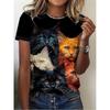 Summer Women Cat Print Casual Short-Sleeved 3d Fashion Streetwear Round Neck Pullover Oversized