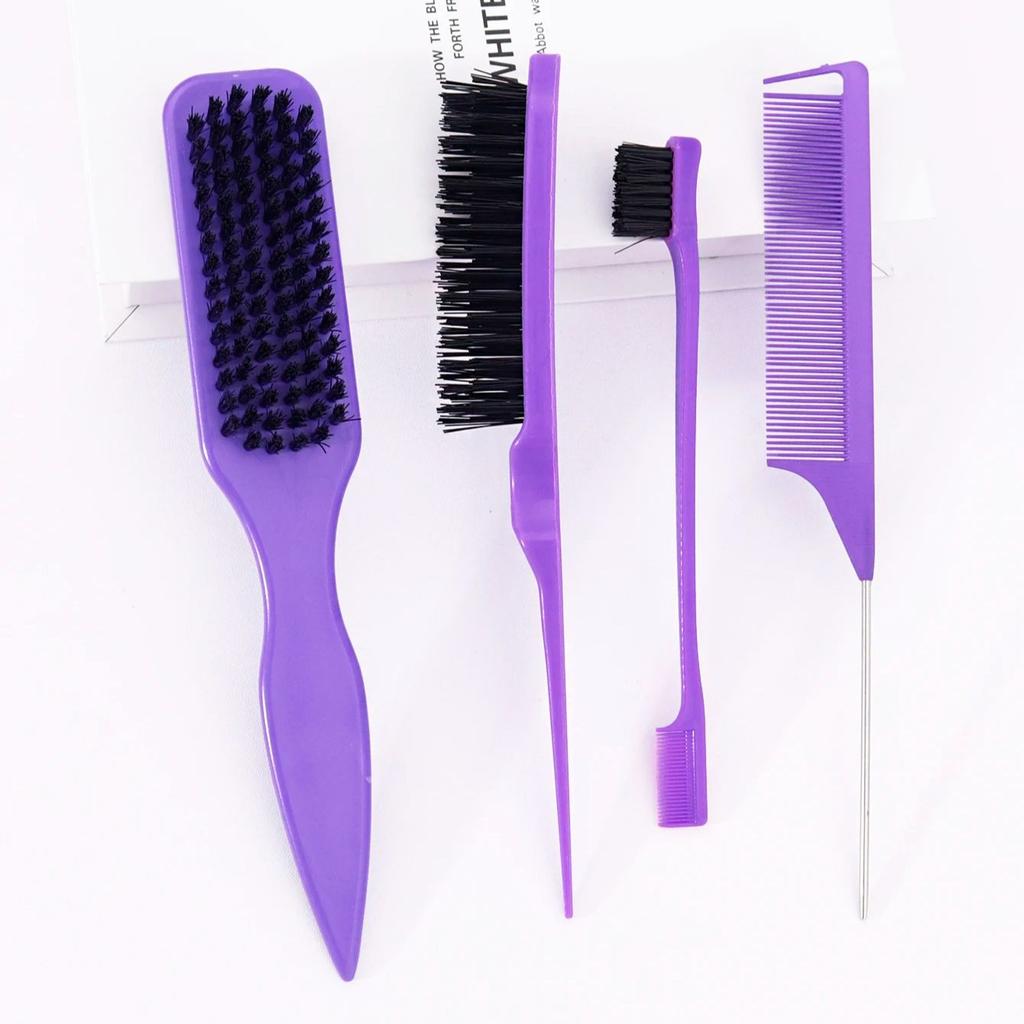 4-piece/set Hairdressing Tool Set, Hair Anti Tie Brush, Edge Control Brush, Rat Tail Comb Edge brush,Special for Real Hair Wigs