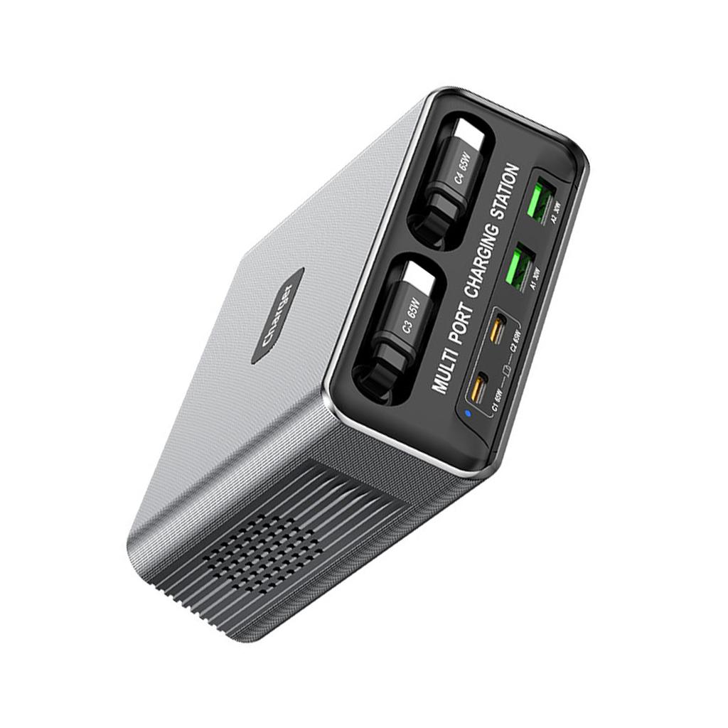 6 Port Desktop Charger with High Definition Display Portable Charging Station for Travel EU Plug