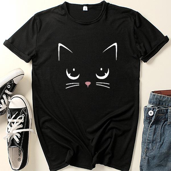 2024 Summer Cat Girl Printed Short Sleeve T-shirt - Casual, Loose Fit Fashion.