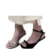 2025 New One-word Strap Open-toed High Heels Women's Shoes Banquet Solid Color Sandals Summer French Temperament Bow