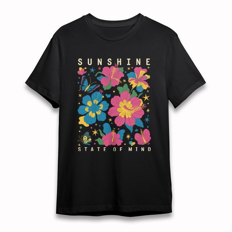 Women's Plus Size T-Shirt Hibiscus Butterfly Sunshine State of Mind Floral Tee