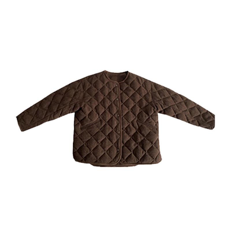 High-end fashionable round neck long-sleeved down jacket women's autumn and winter new rhombus versatile jacket top