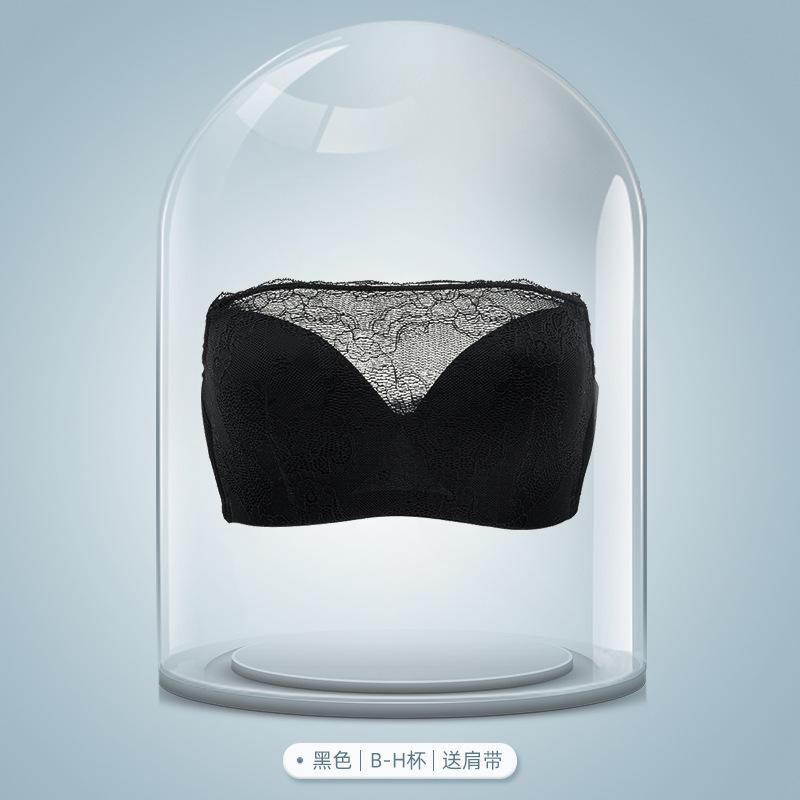 Large size strapless underwear gathers non-slip tube top type soft steel ring bra anti-light thin wedding dress