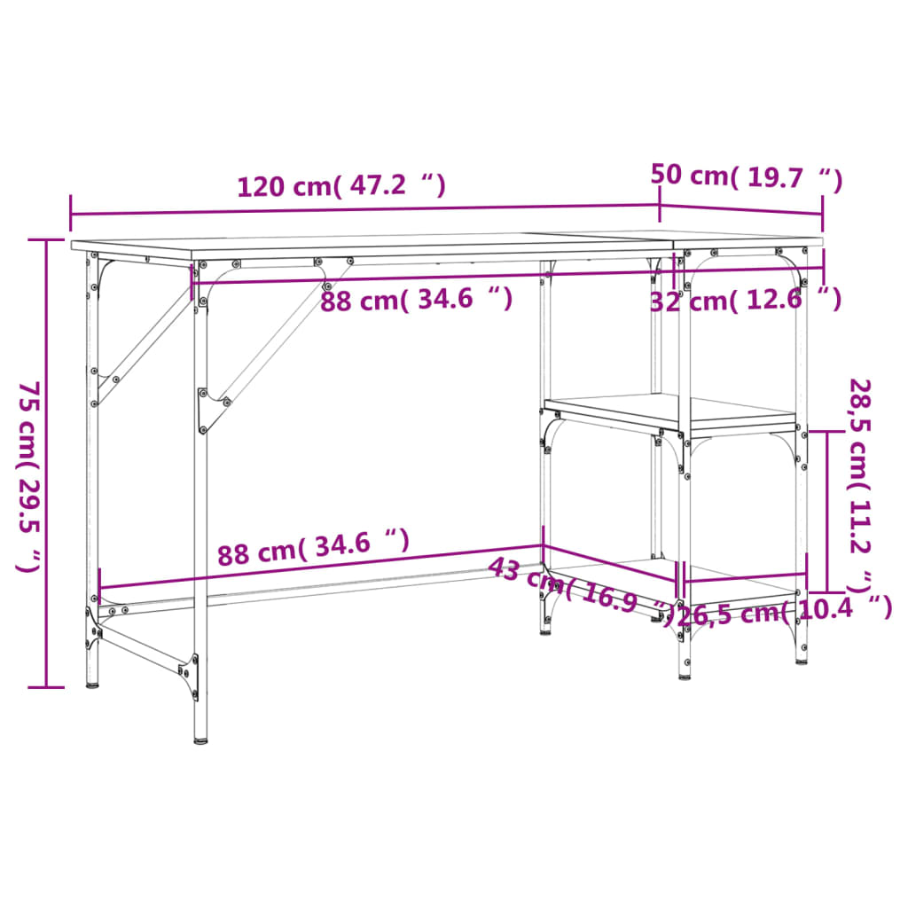Desk Sonoma Oak 120 x 50 x 75 cm Metal and Particleboard